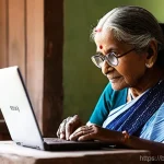 노인 직업 교육 - **Digital Empowerment for a Bengali Elder**
"A heartwarming, brightly lit, medium shot of an eld...