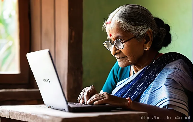 노인 직업 교육 - **Digital Empowerment for a Bengali Elder**
"A heartwarming, brightly lit, medium shot of an eld...