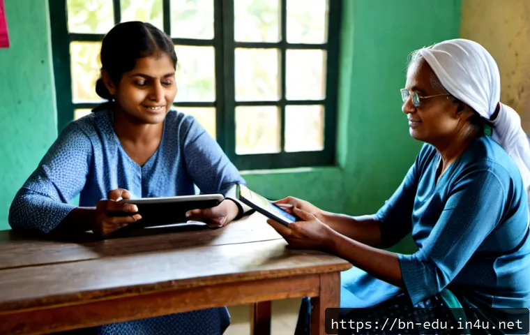 시니어 맞춤형 교육 - Photorealistic senior-focused education workshop in Bangladesh, an elderly Bengali woman learning to...